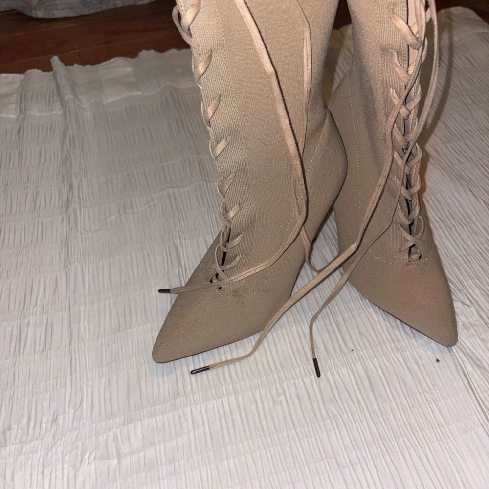 Aldo Nude Lace-Up Pointed-Toe Knee Boots